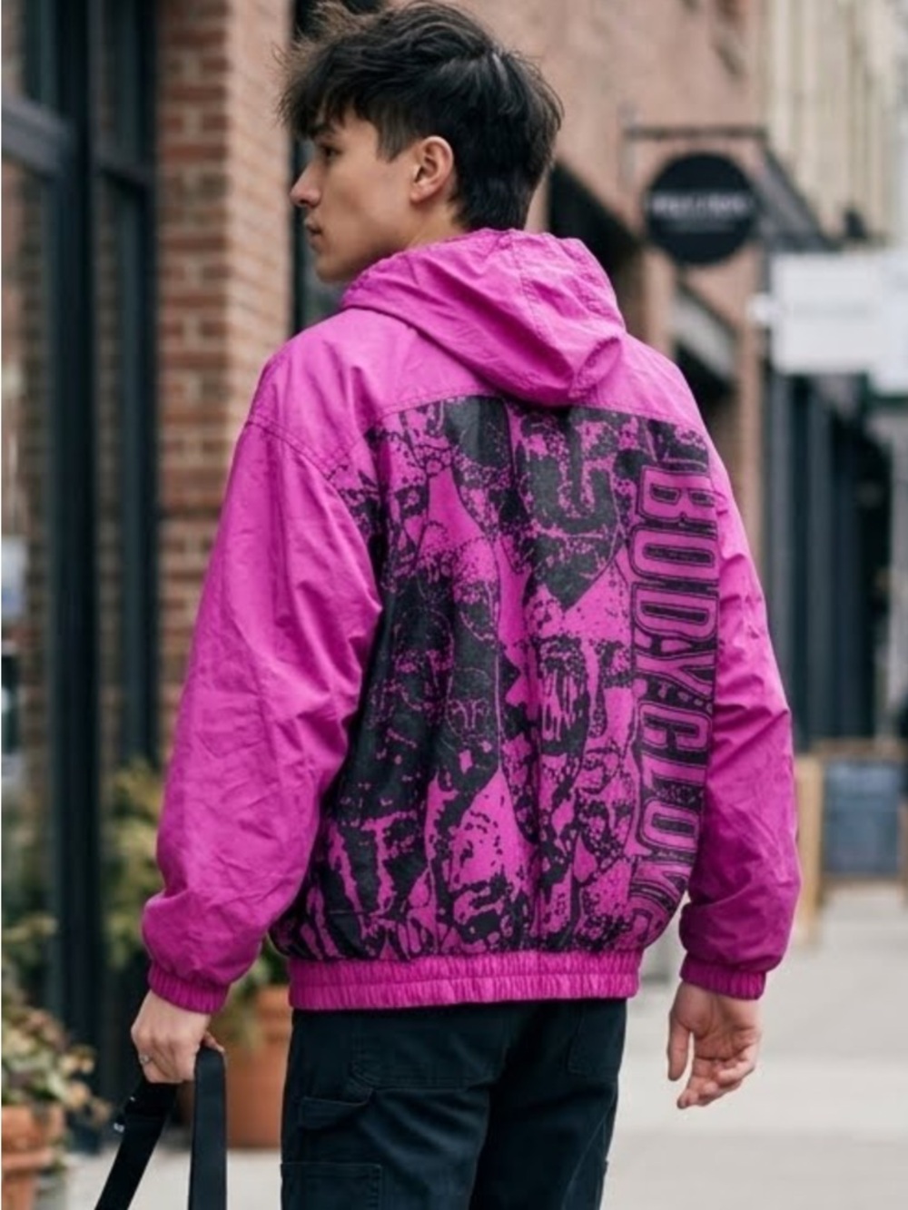 Body Glove Men's Bright Magenta Hooded Graphic Windbreaker